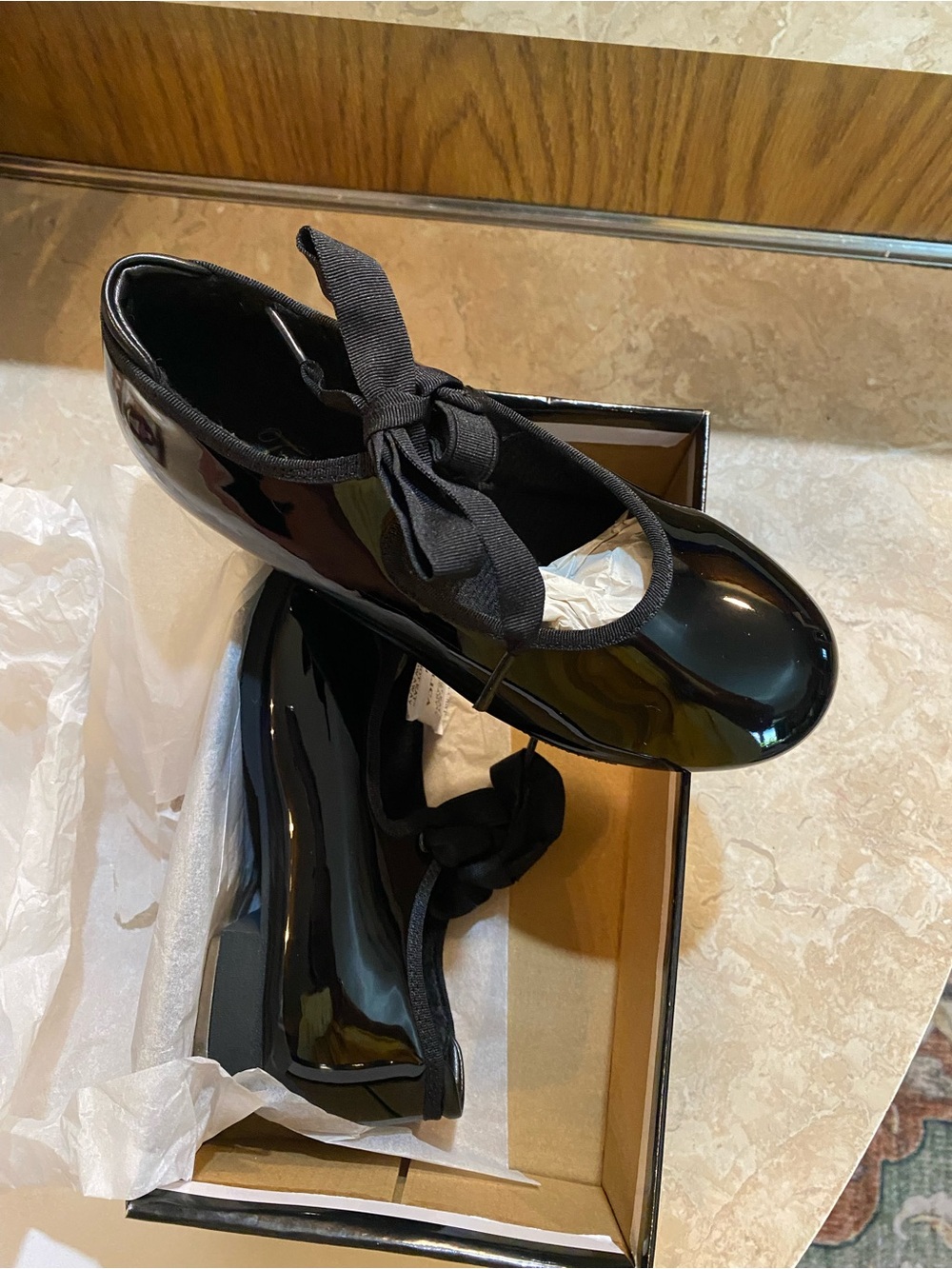 Girls' Black Patent Mary Jane Dress Shoes with Ribbon Bow